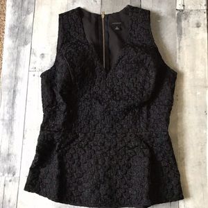 Ann Taylor Sleeveless Floral Black Peplum Top